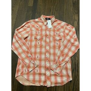 RRL  Plaid Jersey Western Shirt - Copper Size Medium